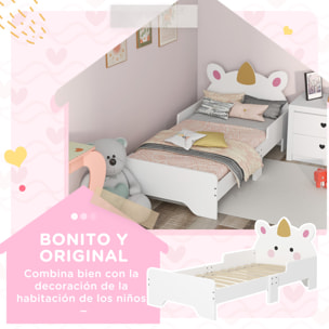 Cama para Niños de 3-6 Años 143x74x67 cm Cama Infantil de Madera en Forma de Unicornio Mueble de Dormitorio Moderno Carga 80 kg Blanco