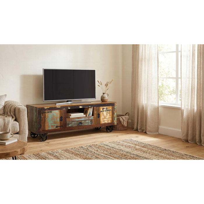 Mueble TV de Madera Reciclada 160 Cm Estilo Vintage Moderno