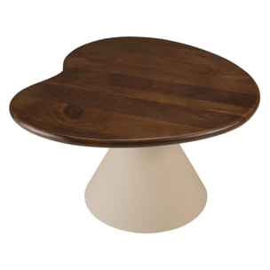 JAMES - Table basse ovoïde plateau en manguier pied en métal ivoire JAMES