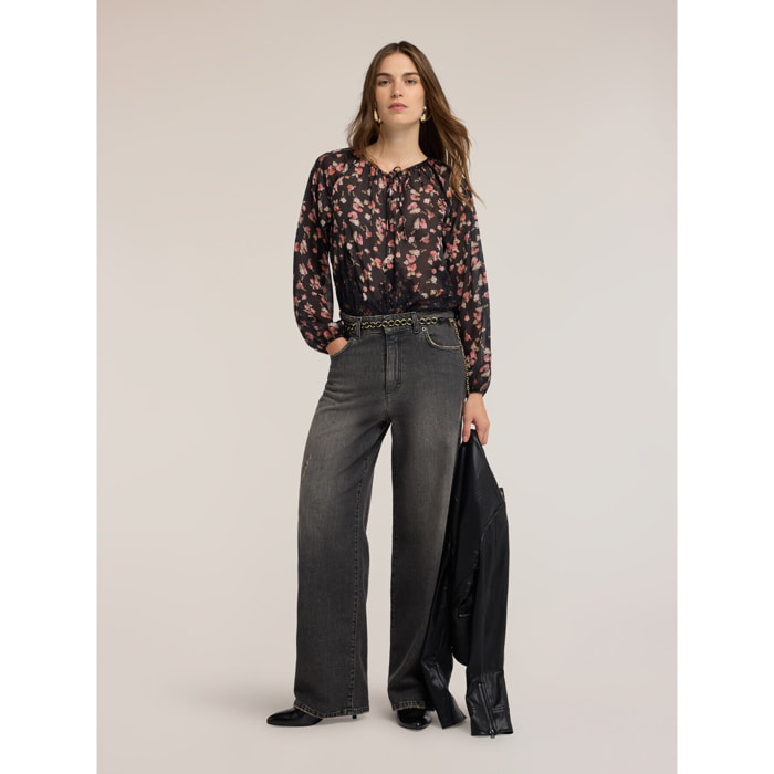Motivi - Jeans barrel in denim black wash - Nero