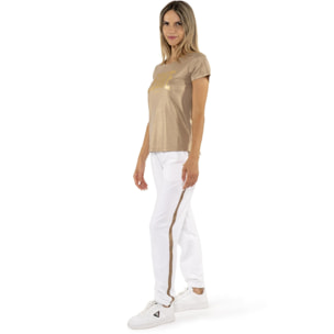T-shirt in lurex da donna Leone Chic Gold
