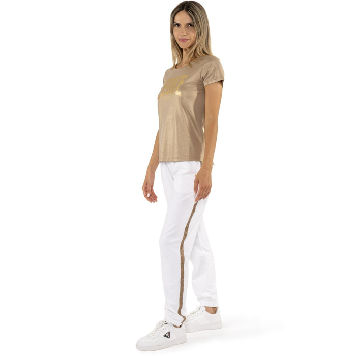 T-shirt in lurex da donna Leone Chic Gold