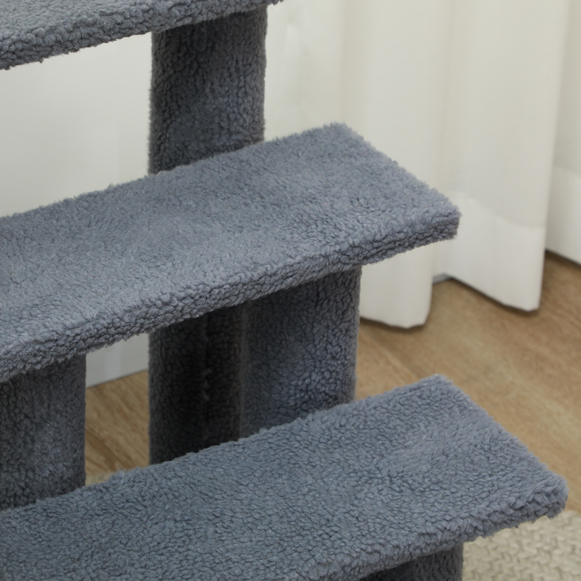 Escalier pour chat - escalier pour chien - 4 marches - revêtement flanelle grande douceur haute densité - structure panneaux particules - gris