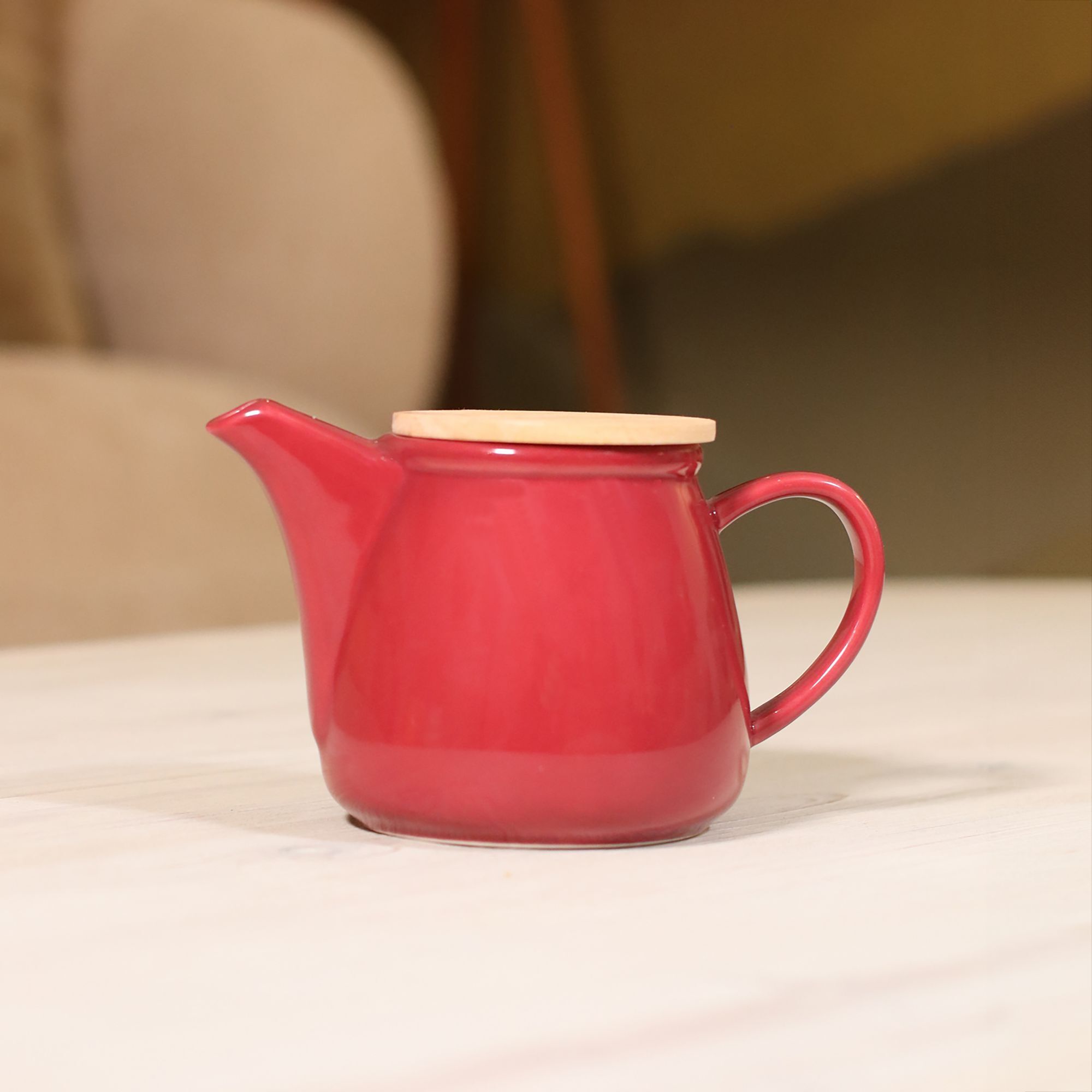 Théière en grès bordeaux avec couvercle en bois 500ml ANNA