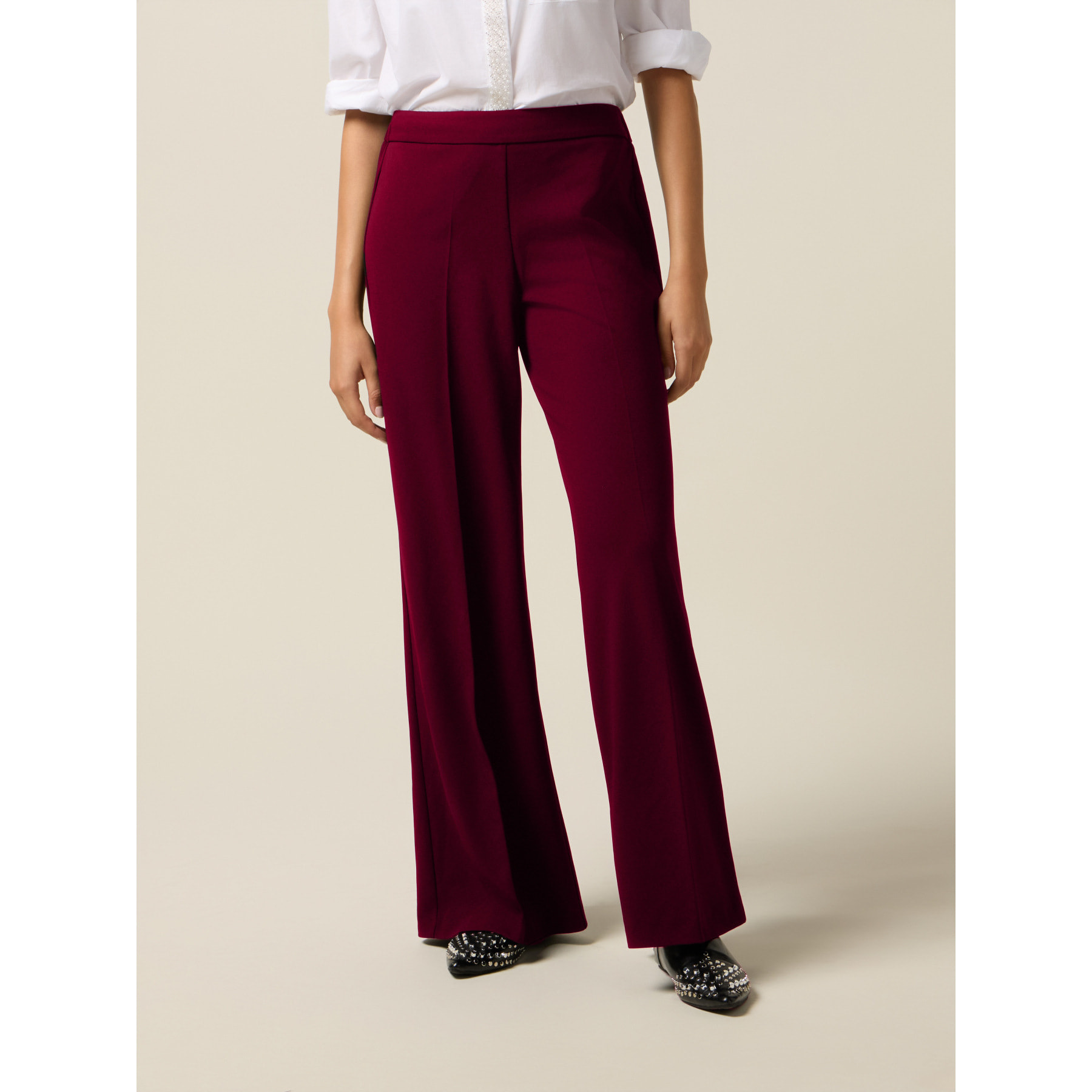 Oltre - Pantalones palazzo de tejido crepé - Burgundy