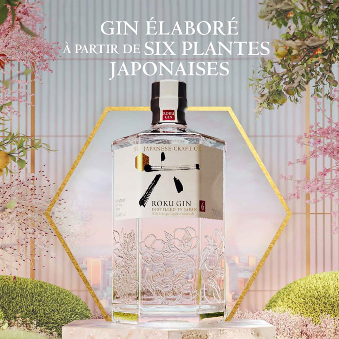 Roku Gin Craft Japonais - Gin aux 6 Botaniques Japonaises| 43% vol | 70cl