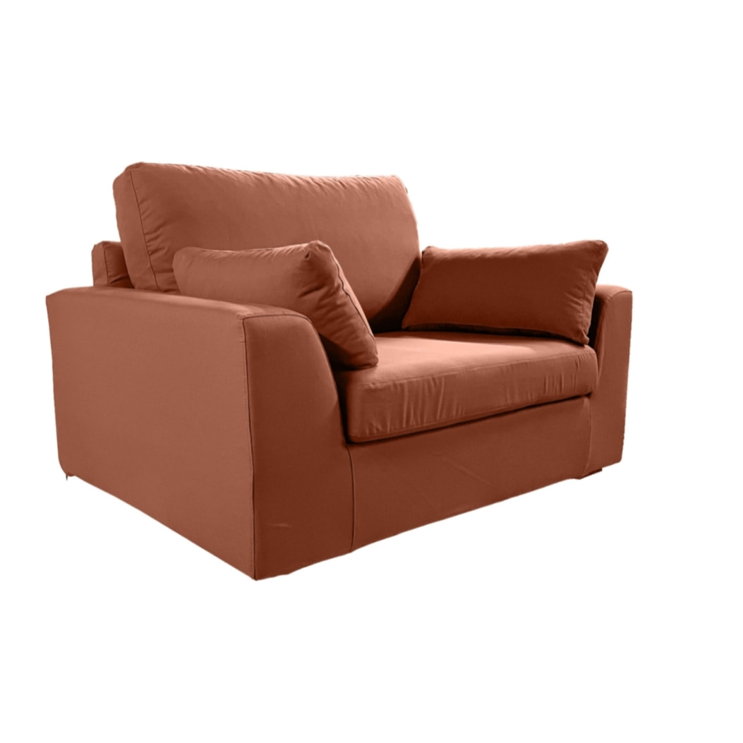 Fauteuil XL TRESSIN 145 cm fixe tissu coton Terracotta - 100% déhoussable - Fab. France