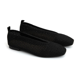 Ballerina square-toe in tessuto intagliato - NERO