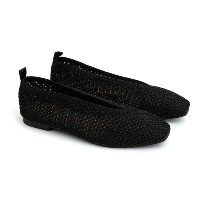 Ballerina square-toe in tessuto intagliato - NERO