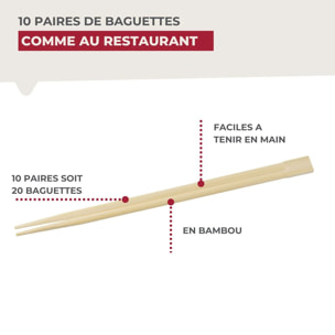 Lot de 10 paires de baguettes de 23cm en bambou Fackelmann Asia Line