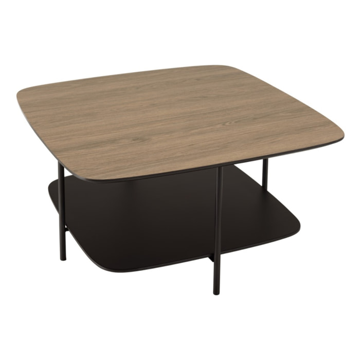 JULIA - Table basse 2 plateaux MM bi-matière mocha/noir pieds métal
