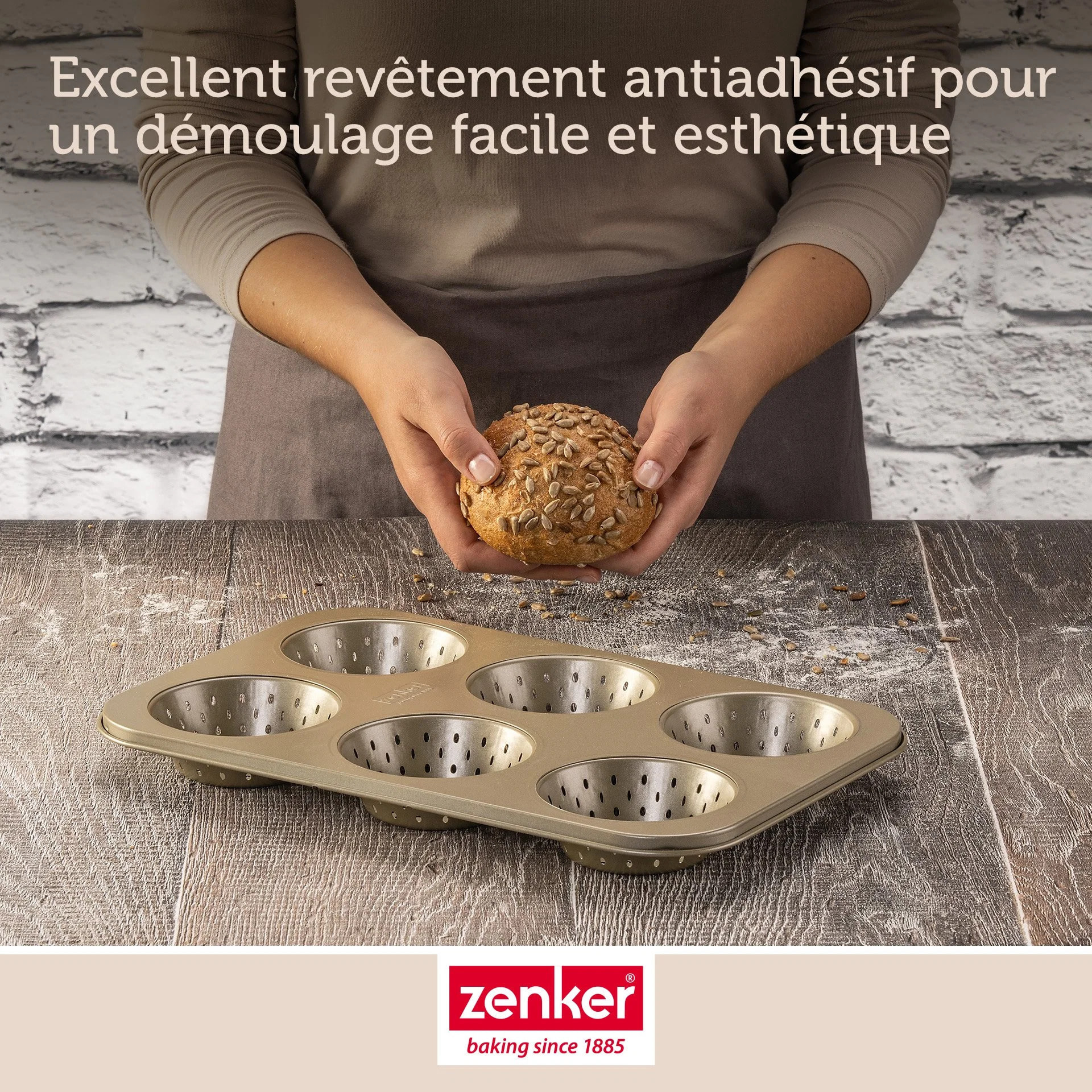 Moule à petits pains individuels ronds 6 empreintes 33 x 22 cm Zenker Mojave Gold