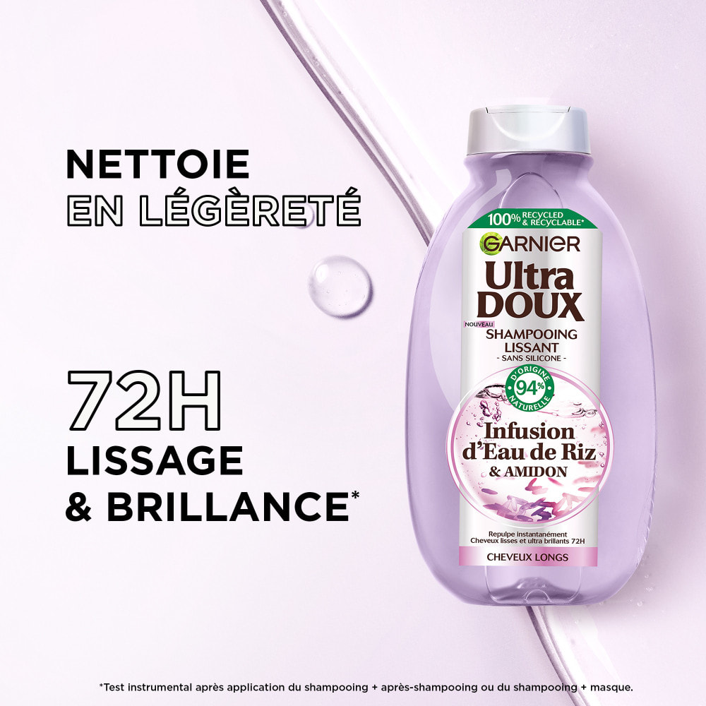 Lot de 12 - Garnier Ultra Doux Shampooing Lissant Infusion d'Eau de Riz 250ml