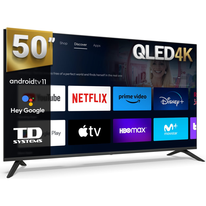 Smart TV 50 pulgadas QLED 4K Hey Google Official Assistant con control por voz. Televisor Android 11 - TD Systems PRIME50C19GLQ