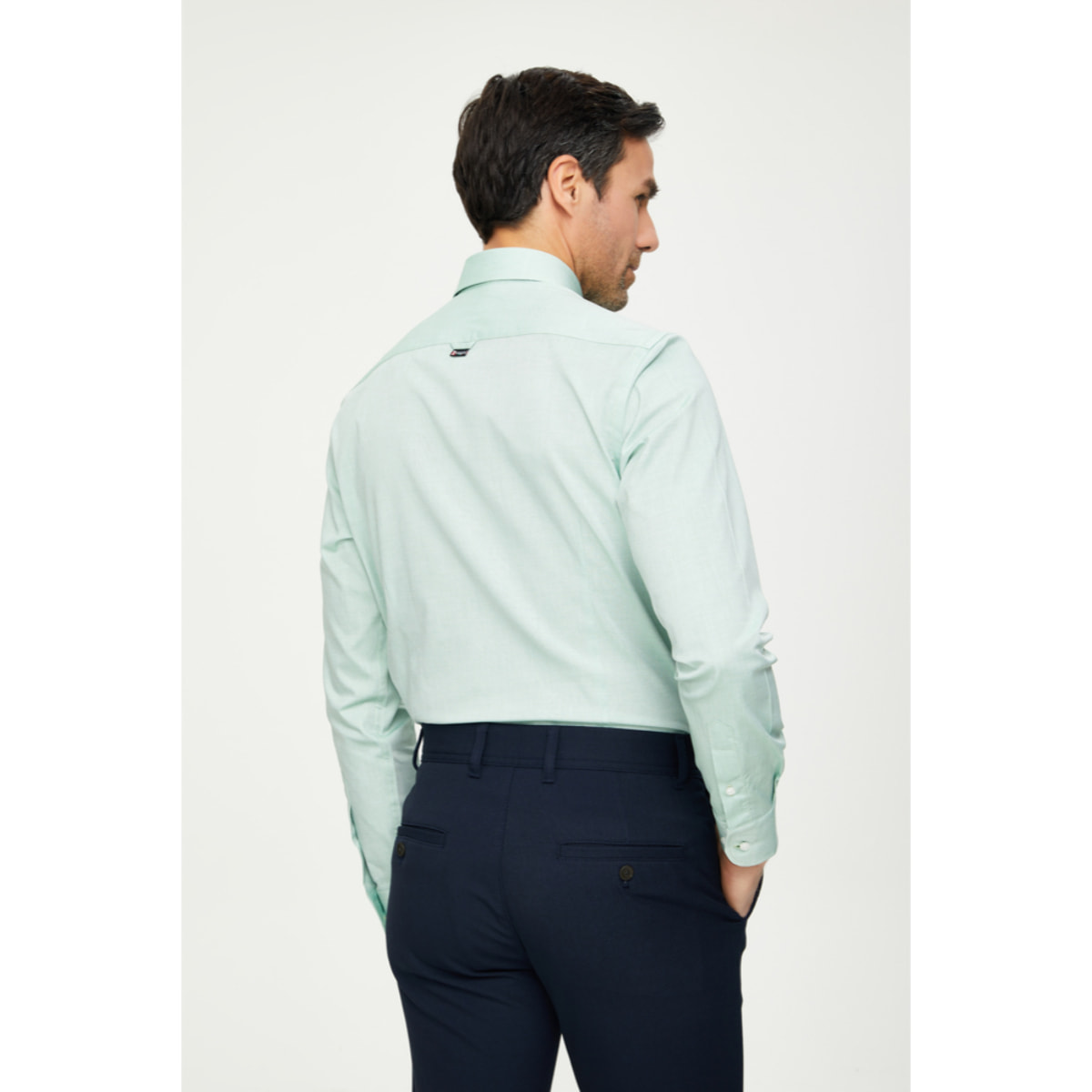 Camicia Uomo 1 Bottone Button Down Slim Cotone Unito Verde Chiaro