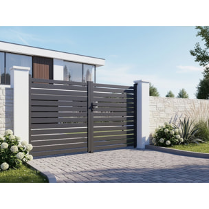 Portail semi-ajouré en aluminium "Julien"- 340 x 140 cm - Gris
