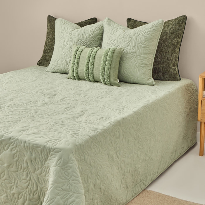 Colcha acolchada con motivos vegetales Rito color verde Poliéster
