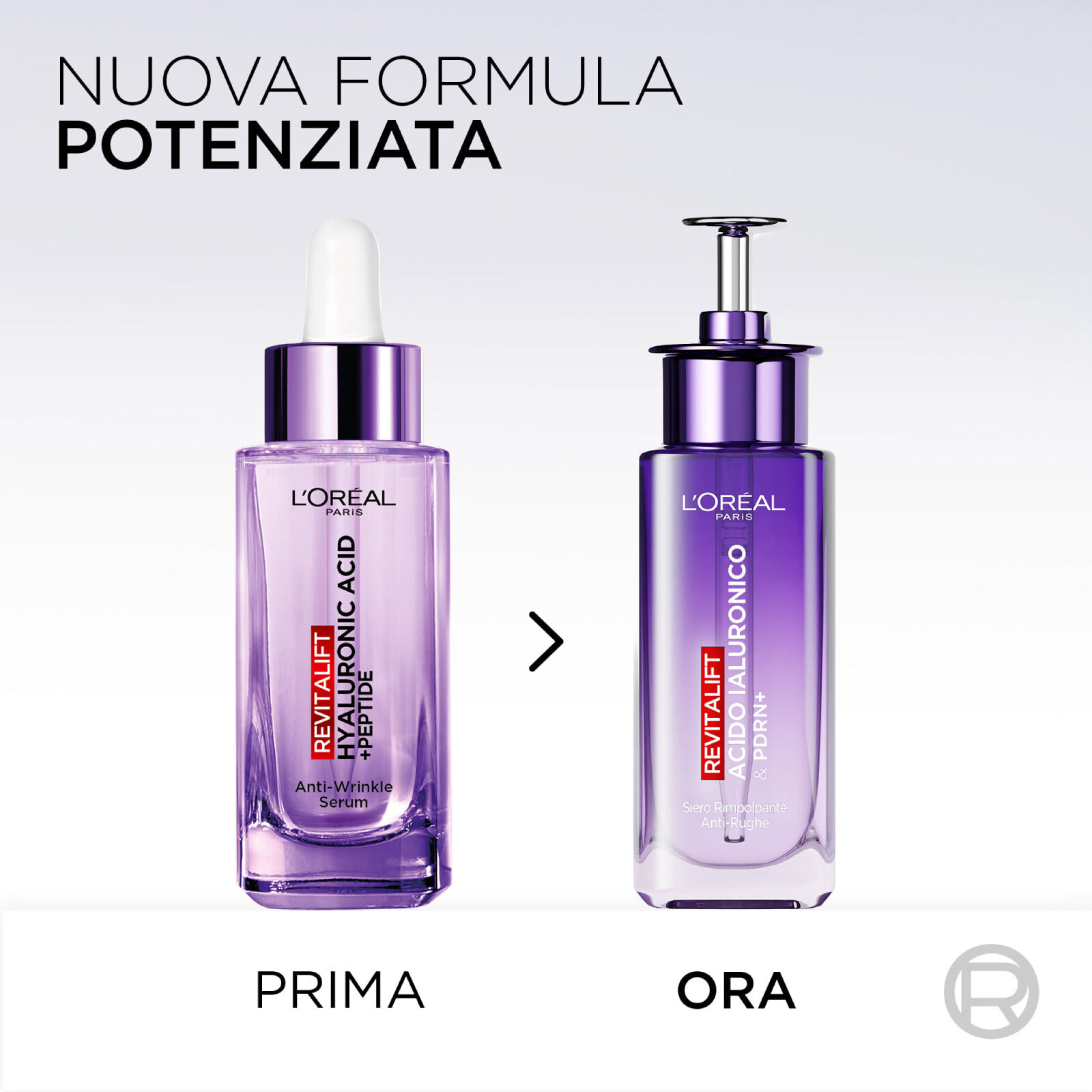 Siero Viso Rimpolpante Anti-Rughe Idratante Revitalift con Acido Ialuronico e PDRN+ Illuminante da 30ml