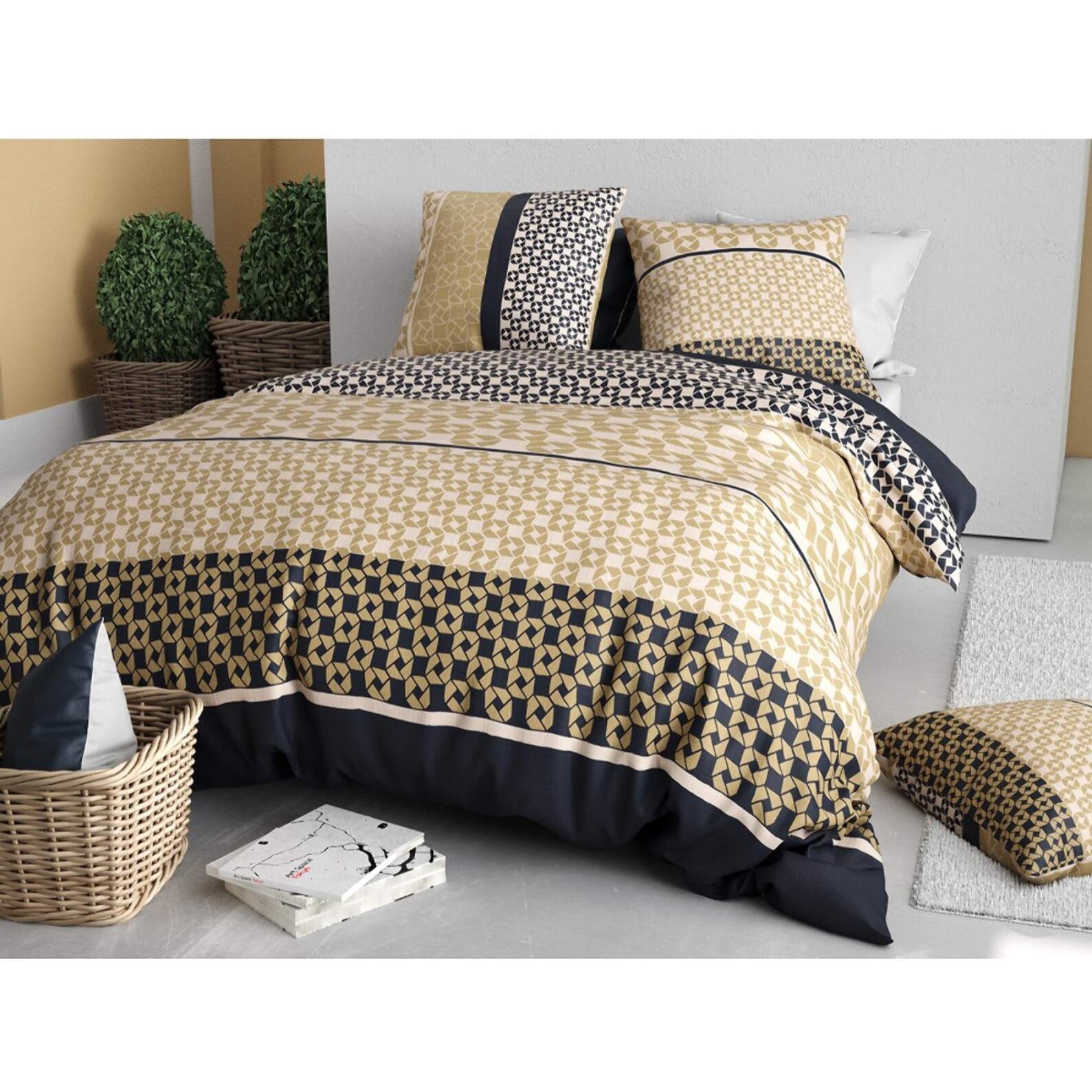 Parure housse de couette 100% coton 57fils + 2 taies Luxore