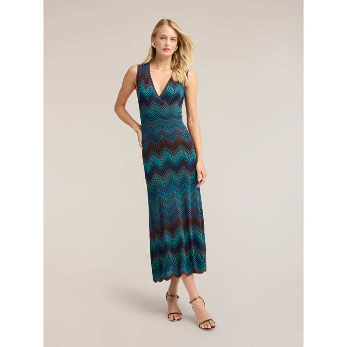 Motivi - Vestito tubino lungo in maglia fine chevron - Blu