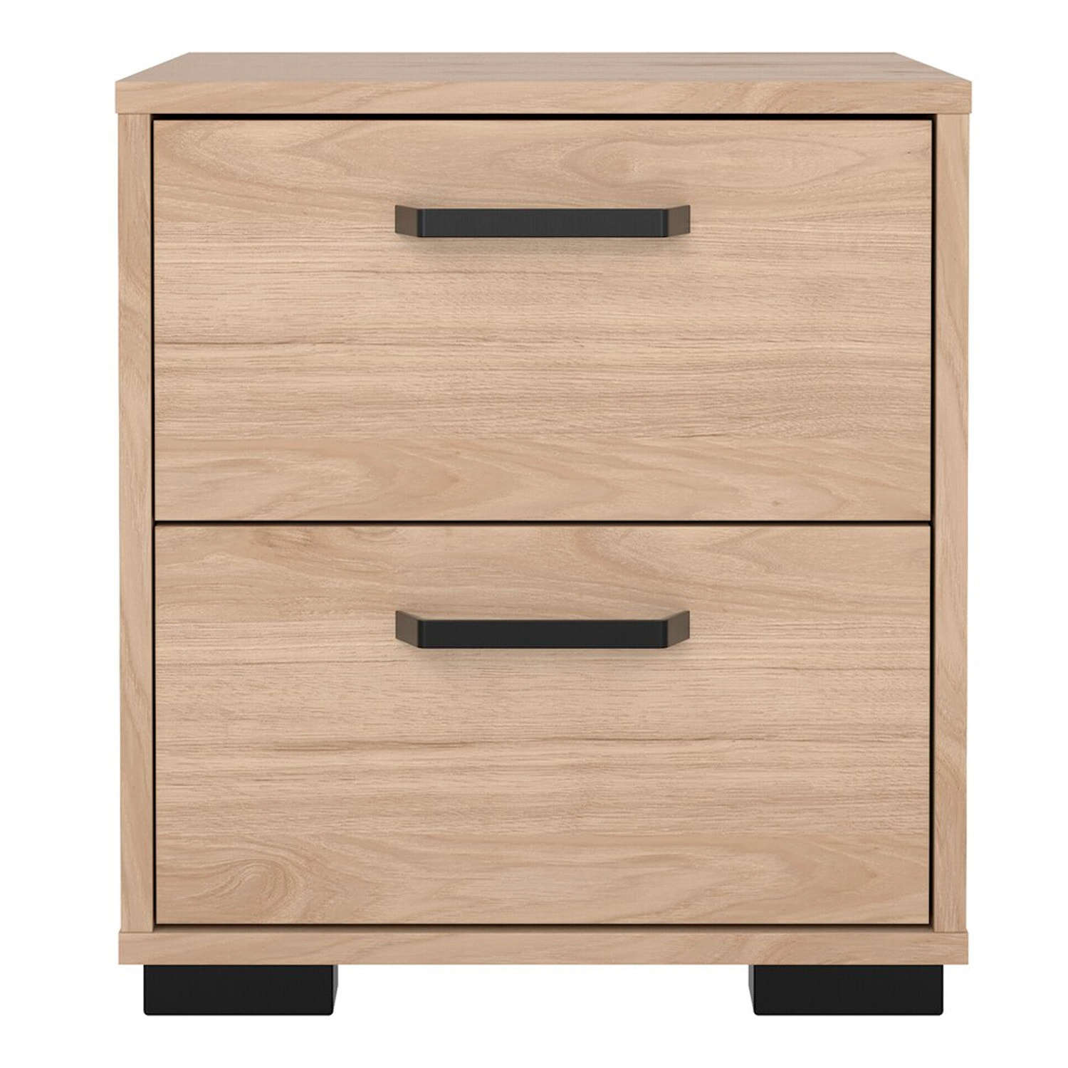 Comodino 2 Cassetti Notte Moderno Guide In Acciaio A Scorrimento Design Essenziale Salvaspazio Camera Da Letto Cameretta 40.2 x 39.8 x 44.3 Cm Rovere
