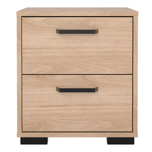 Comodino 2 Cassetti Notte Moderno Guide In Acciaio A Scorrimento Design Essenziale Salvaspazio Camera Da Letto Cameretta 40.2 x 39.8 x 44.3 Cm Rovere