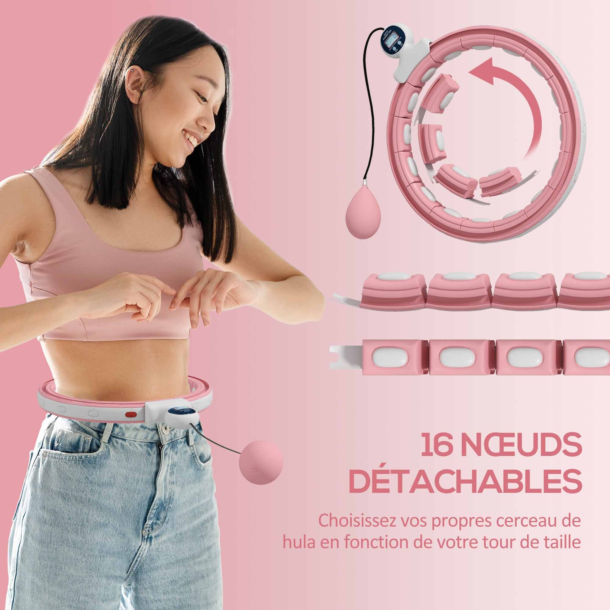 Hula Hoop fitness réglable dia. 76-113 cm - picots massage intégrés, segments amovibles - blanc rose