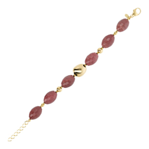 Bracciale in Argento 925 placcato Oro Giallo 18Kt con Quarzite Rosa Sfaccettata