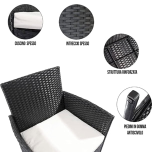 Set Di Mobili da Giardino Salotto Salottino in Rattan 4 Posti con Tavolino E Ripiano In Vetro 2 Poltrone e Divano 2 Posti Per Giardino Esterno Piscina Cuscini Sfoderabili Colore Nero