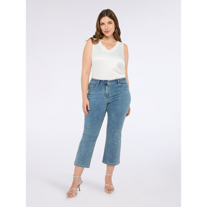 Fiorella Rubino - Top bimaterico con scollo a V - Bianco