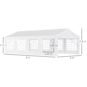 Carpa de Jardín Gazebo Pergola de Acero PE 8x4 m Blanca