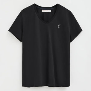 Pack mujer de dos camisetas negra y blanca de manga corta y cuello pico con bordado Rigby Go