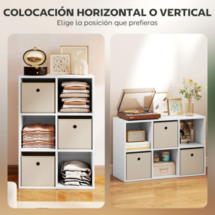 Estantería de 6 Cubos, Librería, Estantería para Libros con 3 Cajones de Tela, Horizontal o Vertical, para Salón, Dormitorio, Estudio, 53,7x30x79,8 cm, Blanco y Beige