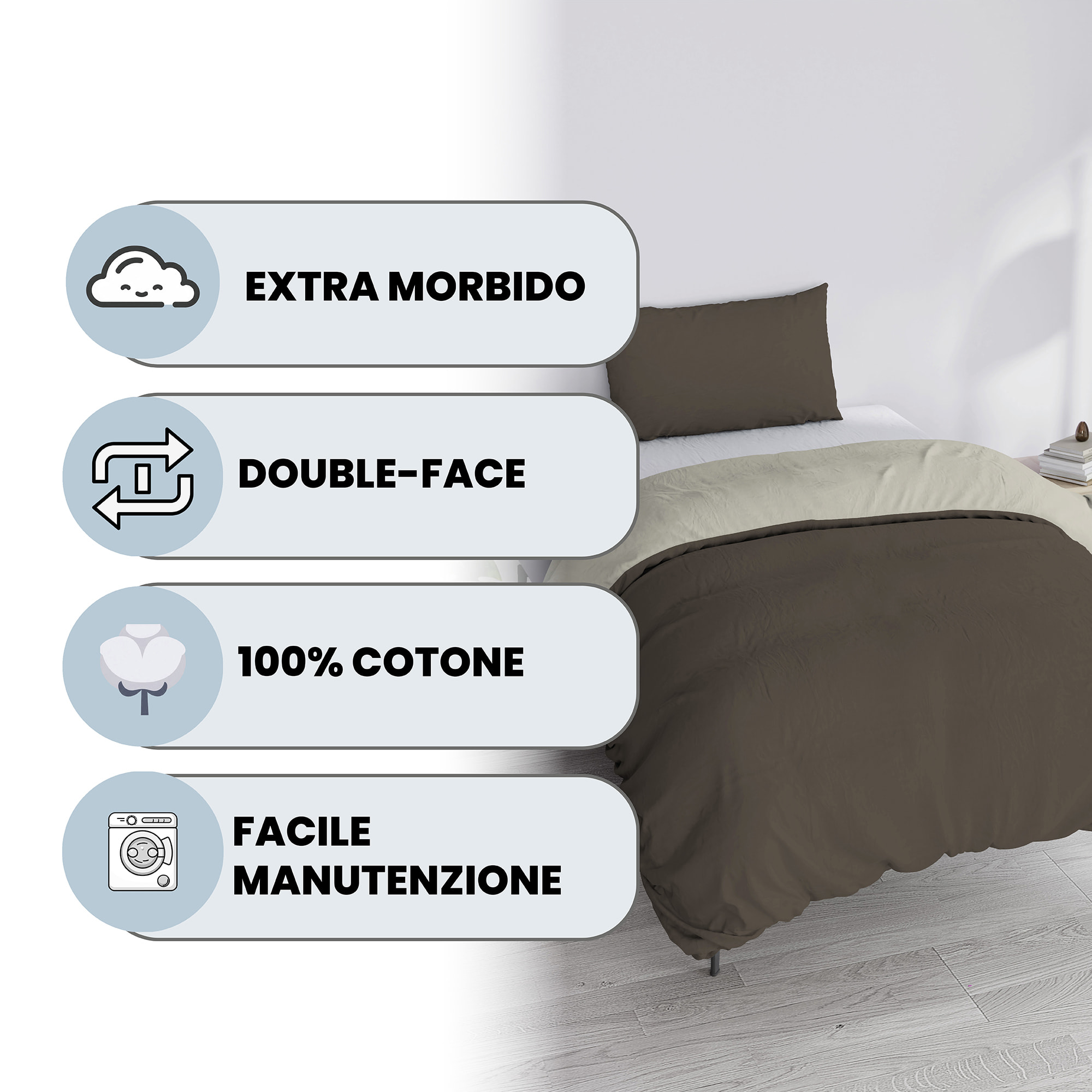 PARURE COPRIPIUMINO NATURAL COLOR SINGOLO - 100% COTONE MADE IN ITALY