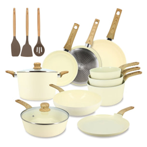 Batterie de cuisine 13 pièces en aluminium recyclé crème - tout feux COLORAMA
