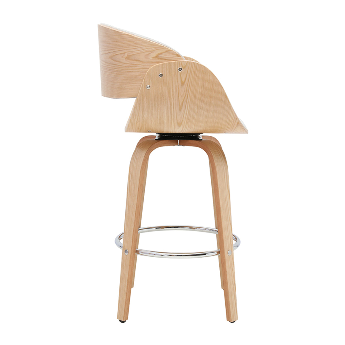 Tabouret de bar pivotant en tissu effet velours texturé beige et bois clair H69 cm BENT