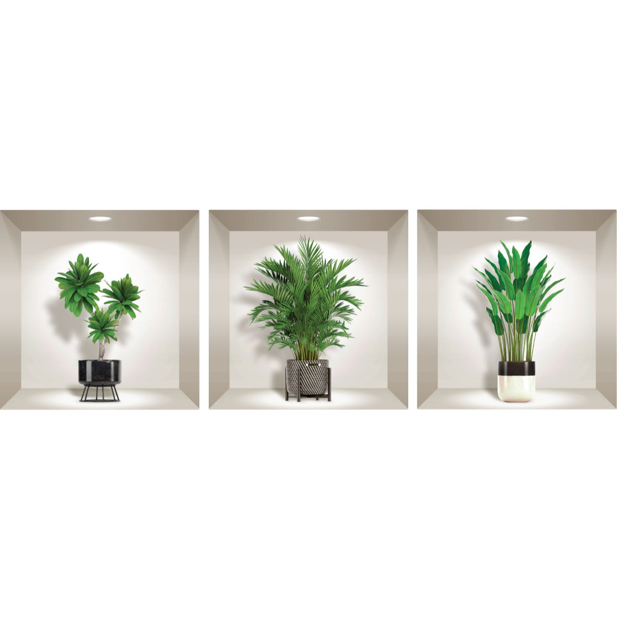 Stickers muraux 3D | Sticker Mural Autocollant effet 3D plantes vertes d'intérieur - Stickers adhésifs 3D Chambre Salon Trompe l'oeil