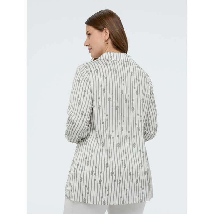 Fiorella Rubino - Camicia fantasia a righe con nodi - Bianco
