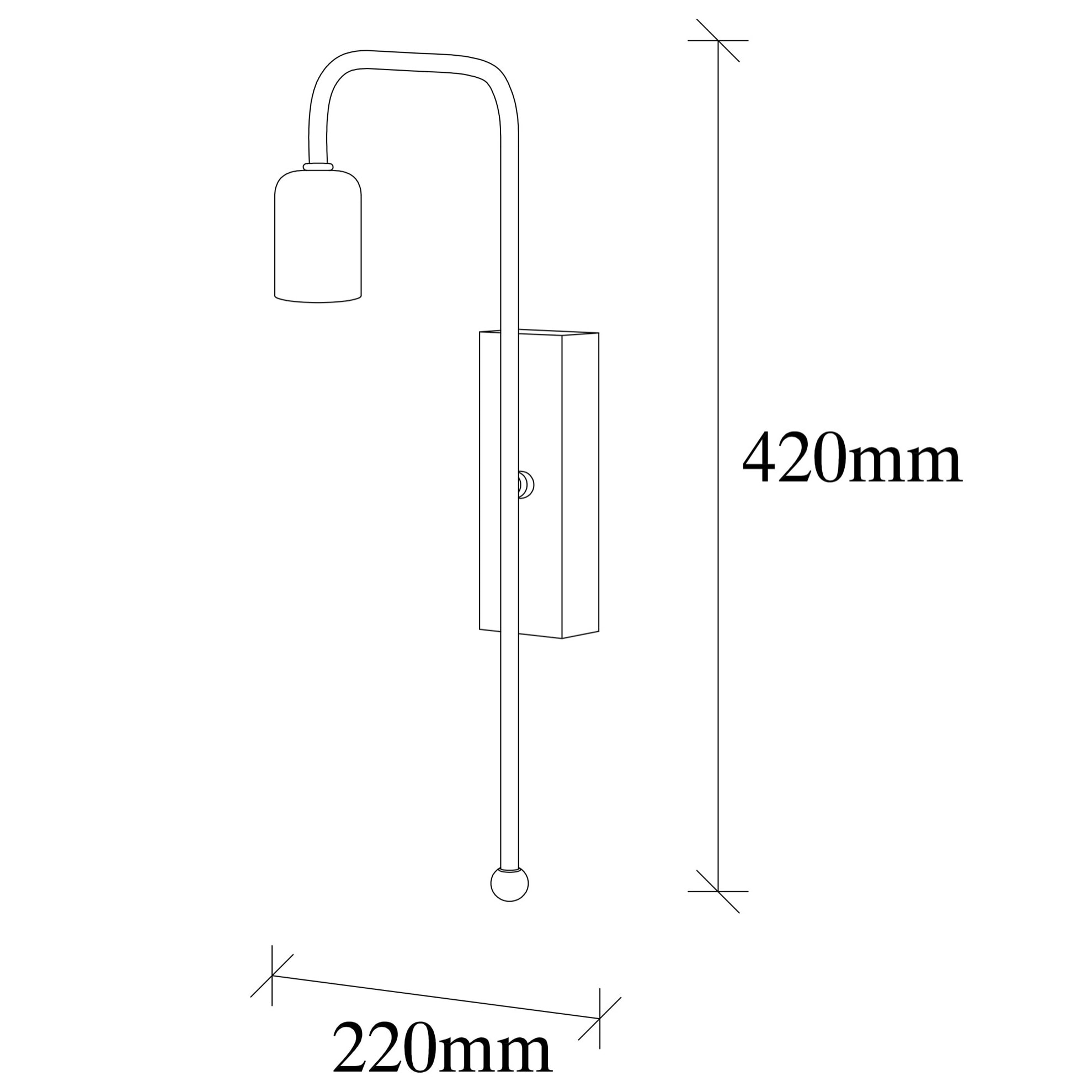 Aplique de pared, metal , negro, 6x22x42, casquillo E 27 Max 40 W