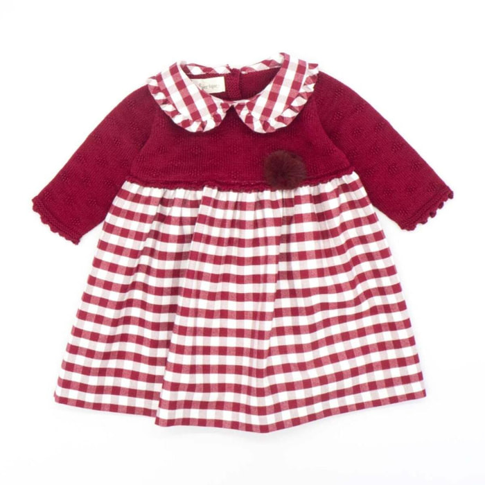 Vestido combinado punto y cuadro vichy granate y blanco