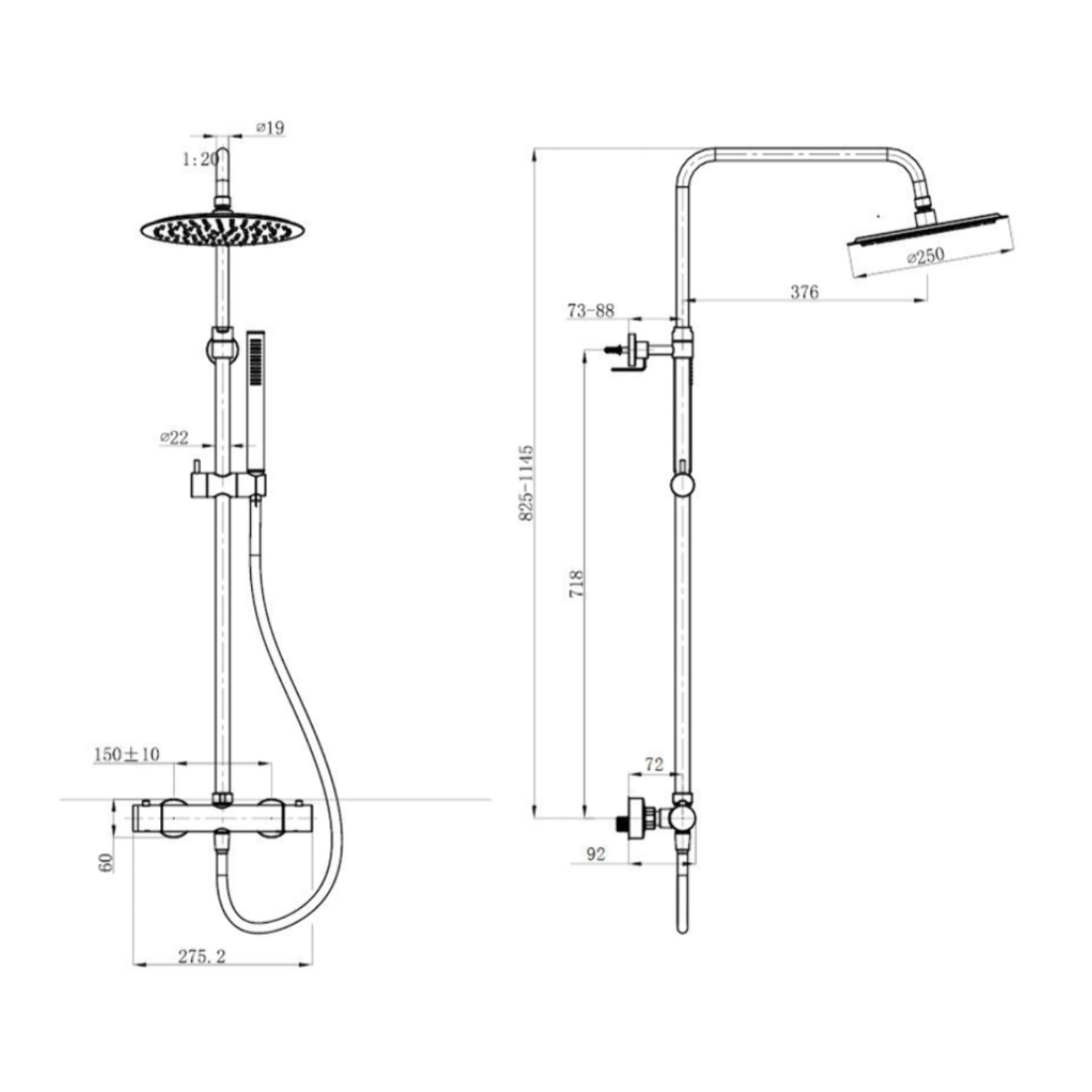 Aurum colonne de douche avec mitigeur thermostatique + douchette 2 jets + douche de tête, or rose brossé (SATSSTKAURBRG)