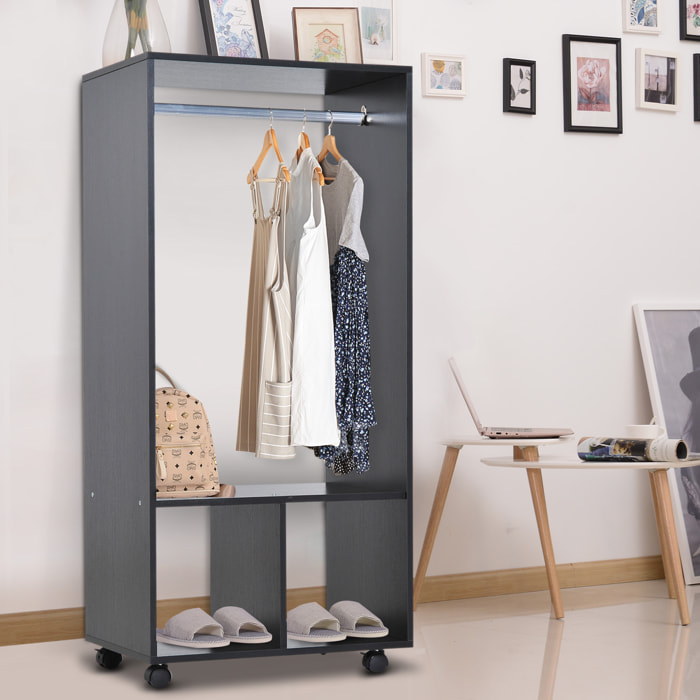 Armoire penderie étagère 2 niches penderie 4 roulettes pivotantes dim. 60L x 40l x 128H cm noir