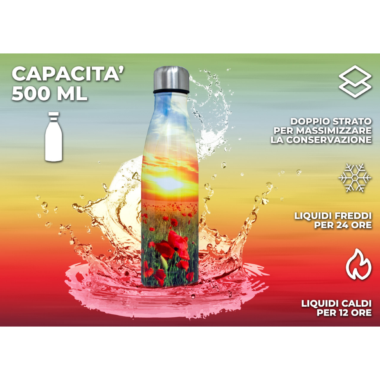 Borraccia Termica 500ml Bottiglia Thermos Modello Landscape