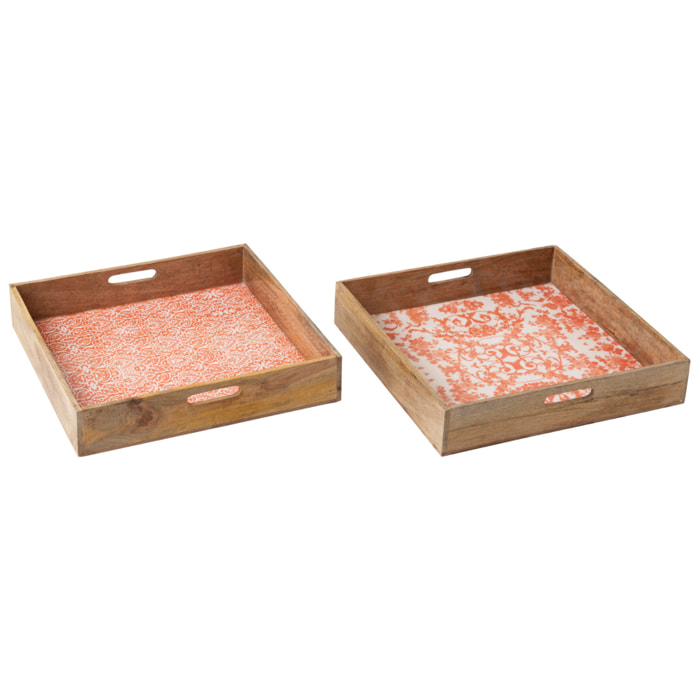 J-Line Plateau Carré - bois - orange/blanc - 2 pièces