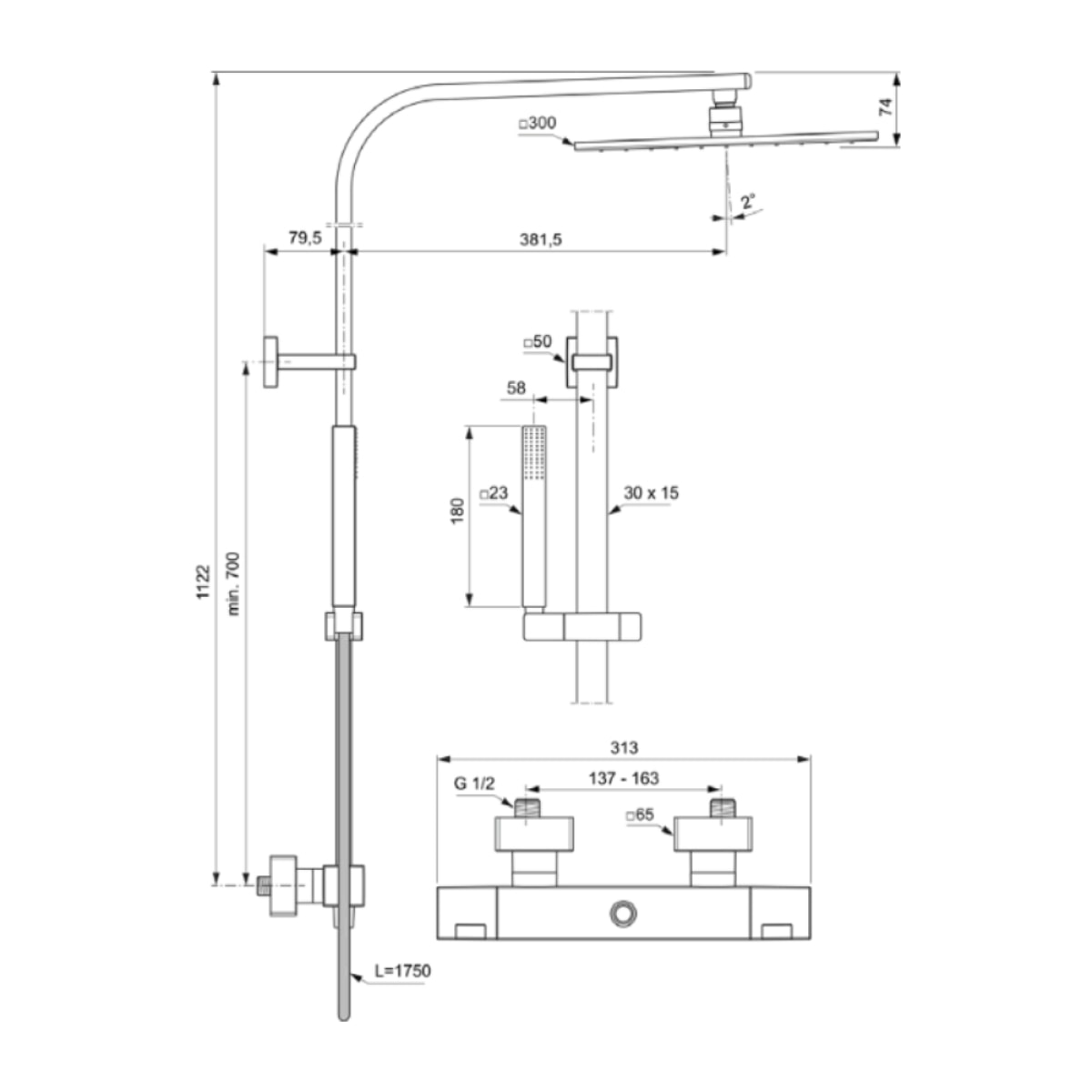 Colonne de douche thermostatique IDEAL STANDARD Ceratherm C100