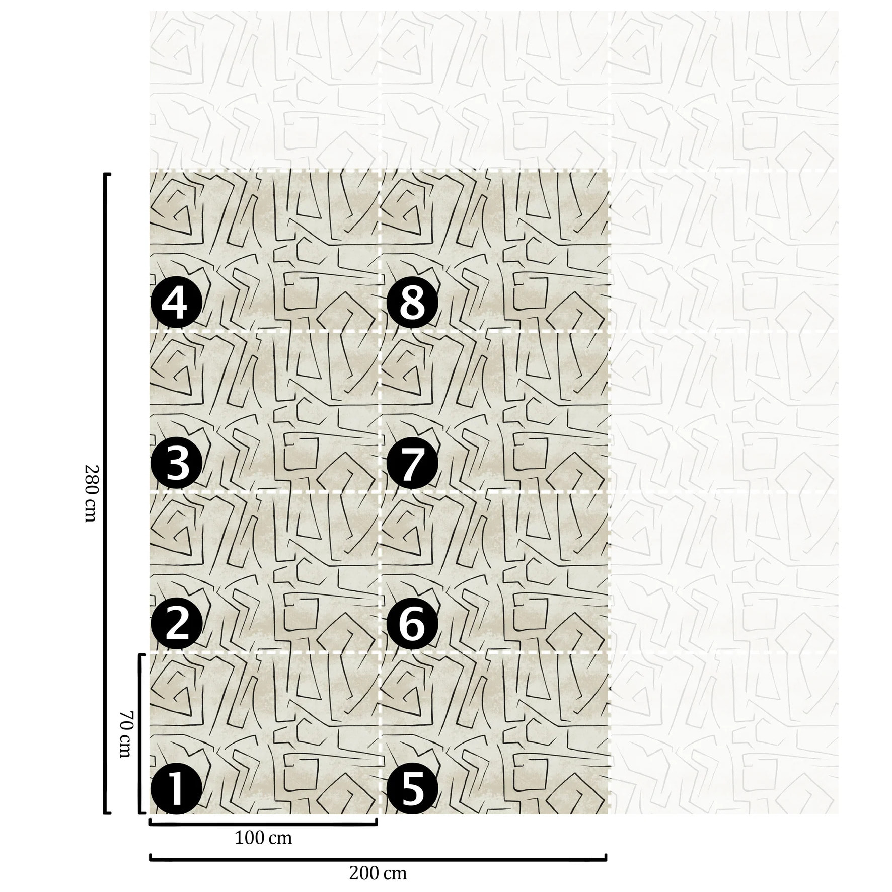 Carta da Parati Beige Graffiti con Strisce Nere Astratta