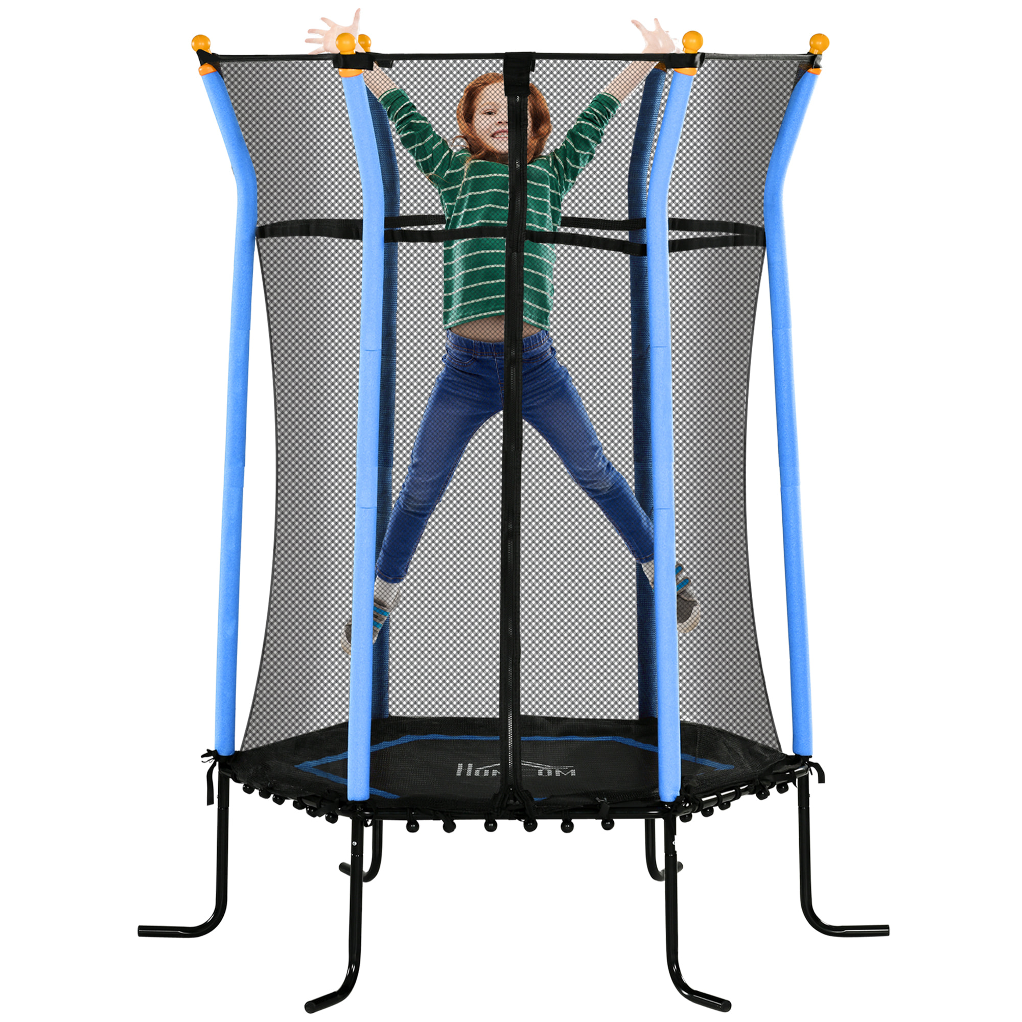 Cama Elástica Infantil de Jardín Ø163,5 cm Trampolín para Niños de +3 Años con Red de Seguridad y Marco de Acero para Interior Exterior Carga 50 kg Negro y Azul