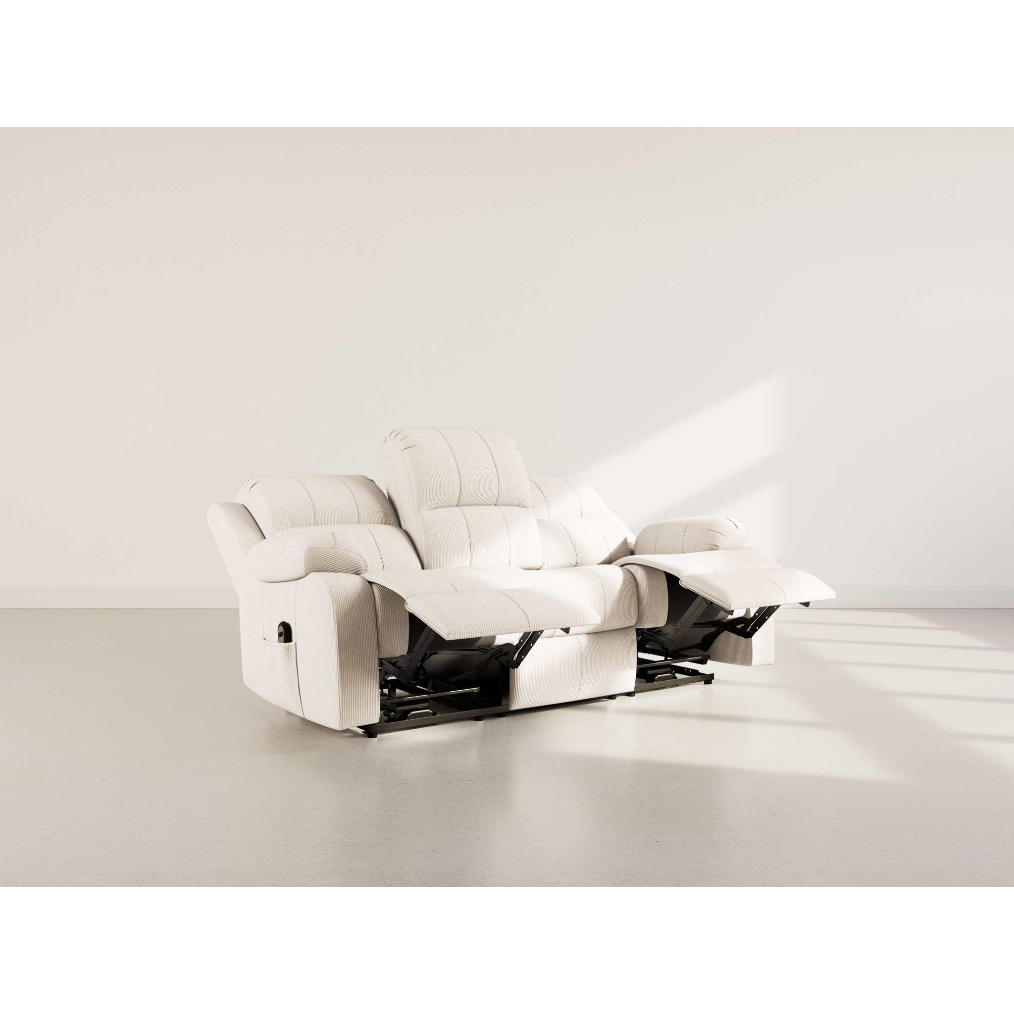 Armand - Canapé 3 places relax électrique en velours côtelé - Beige