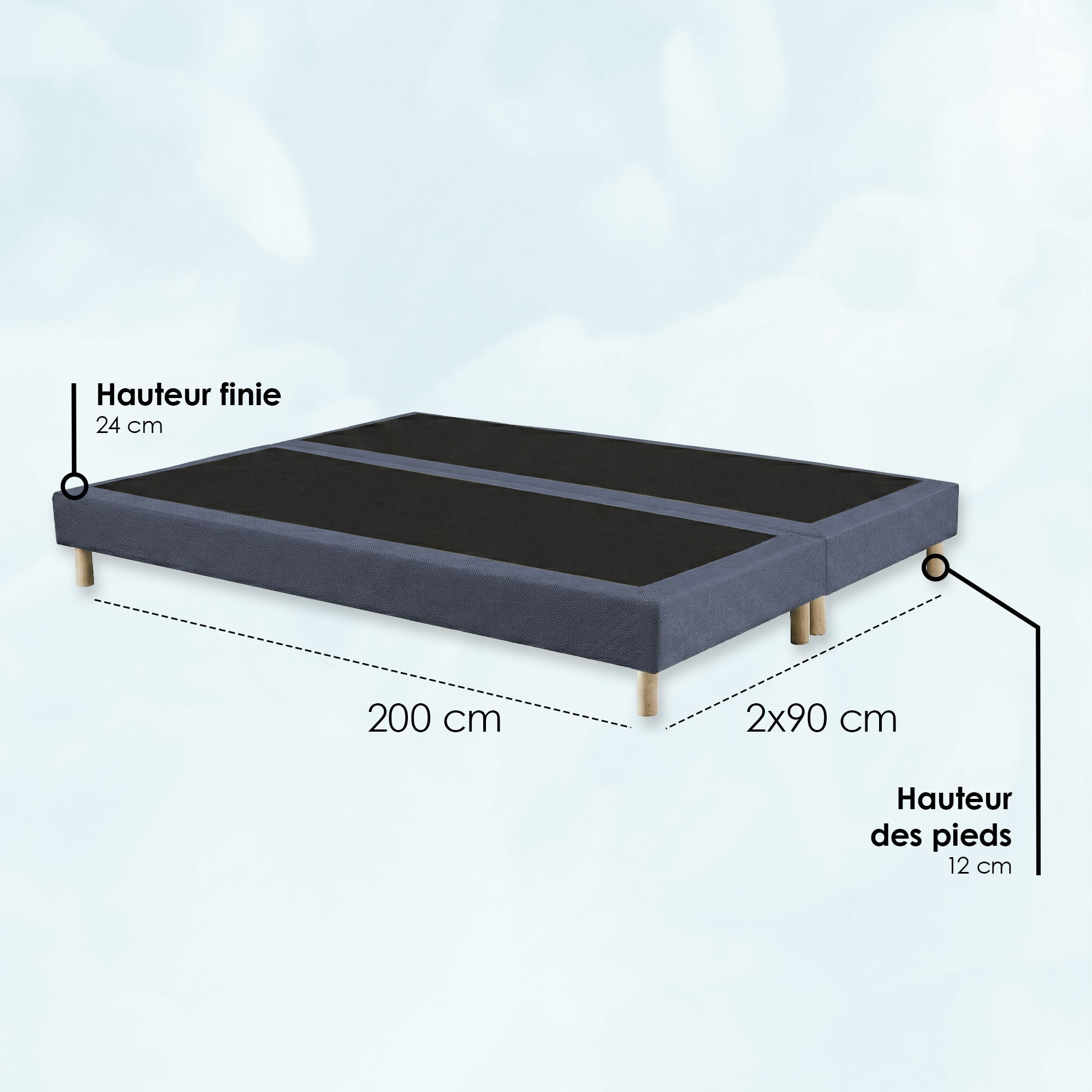 Ensemble matelas mousse haute résilience CALLISTO, H29 cm, accueil mémoire de forme, sommier bleu