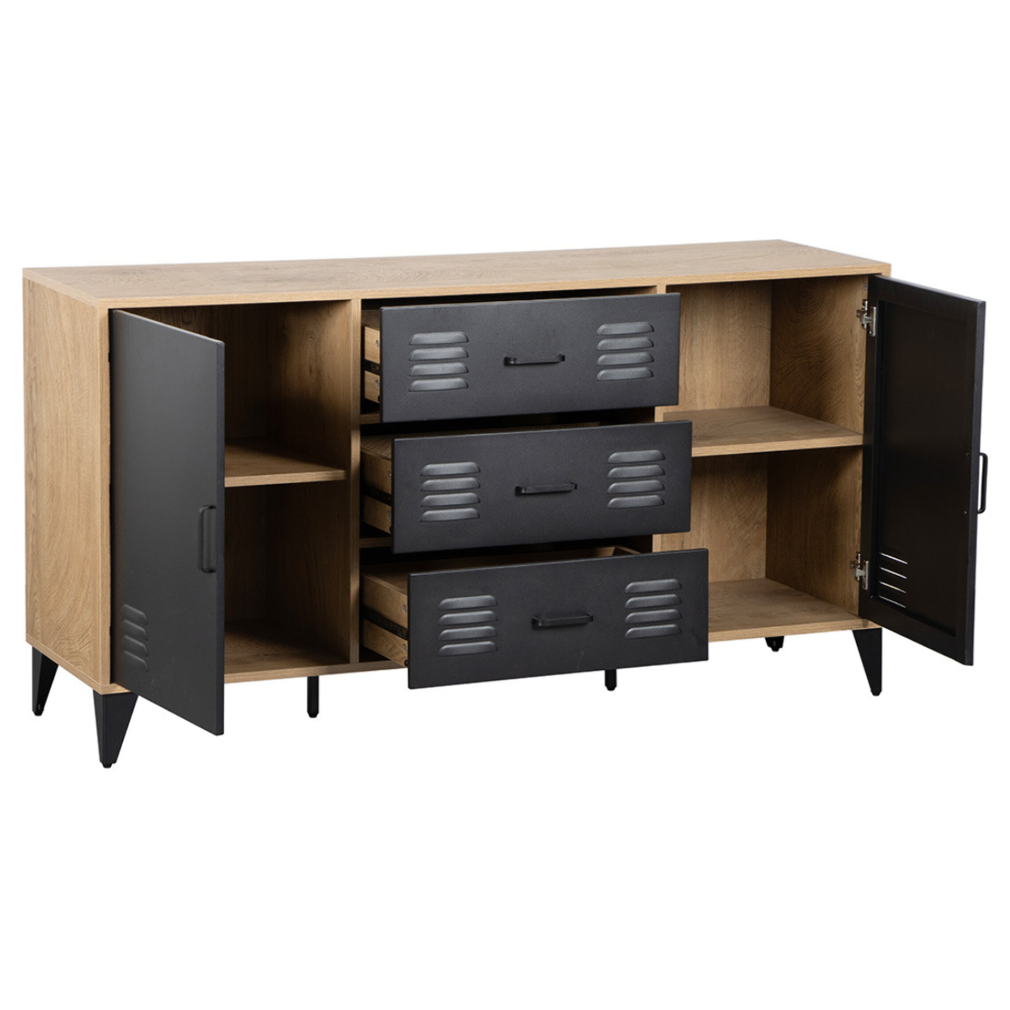 Tribeca - buffet bas - effet bois et métal noir - 140 cm - Bois / Noir